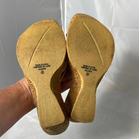 VINTAGE Y2K Platform Gold Sequin Baldwin 725 Original Wedge Open Toe Slides 6 - Picture 8 of 12